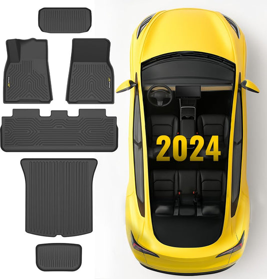 G-PLUS TPE 6PCS Truck Floor Mats & Cargo Liners, Compatible with Tesla Model Y 5-Seat 2020-2024 (Not Fit 7-Seat), All Weather Full Cover Protection, Black