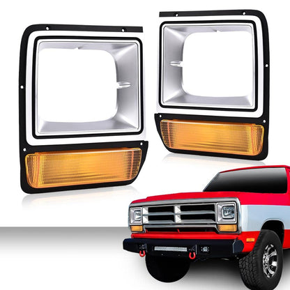 G-PLUS Headlights Headlamps Bezel Pair Set w/Corner Parking Light Compatible with Dodge Pickup Truck 1986-1990 4249810 CH2513122 4249811 CH2512122,faros delanteros