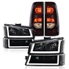 G-PLUS LED Headlights Assembly + Tail Lights Fit Chevy Silverado 1500 1500 HD 2500 2500 HD 2003-2006, Clear Lens Black Housing Clear Reflector Headlamps Assembly Dark Red Taillights
