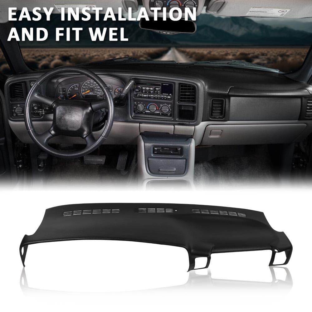 G-PLUS TPE Dashboard Dash Cover Molded Replacement Compatible with Chevy Silverado GMC Sierra 1500 2500 99-06/ Chevy Avalanche Suburban Tahoe GMC Yukon/XL 00-06, NOT Fit 2000 Denali Dash Board Black