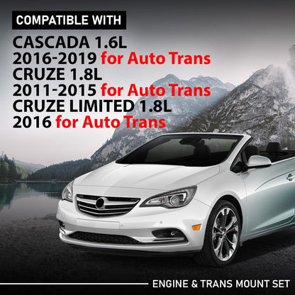 G-PLUS Engine & Trans Mount Set 4Pcs Compatible with Buick Cascada 1.6L 2016-2019 for Auto Trans,Fit Chevy Cruze 1.8L 2011-2015 for Auto Trans 3223, 3265