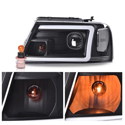 G-PLUS LED Headlights Assembly Fit Ford F150 2004-2008,Fit 2006-2008 Lincoln Mark Lt(NOT Fit 2004 F150 Heritage/Flareside Beds) Clear lens Black Housing Clear Reflector,DRL Headlamps Faros Delanteros