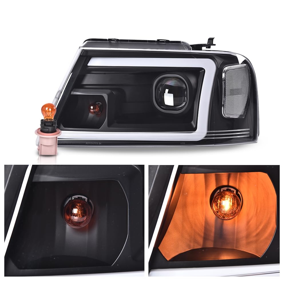 G-PLUS LED DRL Headlights Compatible with Ford F150 2004-2008/Fit 2006-2008 Lincoln Mark Lt(NOT Compatible with 2004 F150 Heritage/Flareside Beds Models) Clear lens Black Housing Clear Reflector