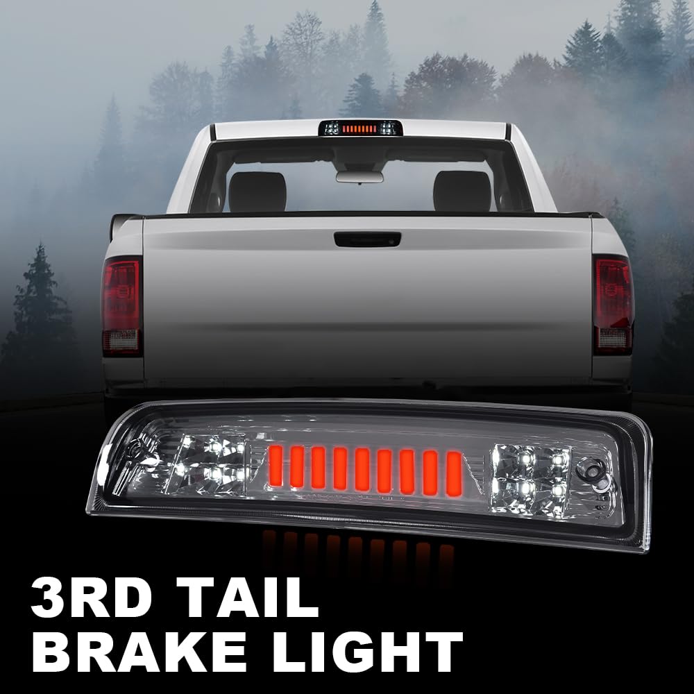 G-PLUS Truck Third 3rd Tail I Brake Light Cargo High Mount Stop Lamp Compatible With 2009-2010 Dodge Ram 1500 2010 Dodge Ram 2500 3500 2011-2017 Ram 1500 2500 3500 Smoky Lens Chrome Housing