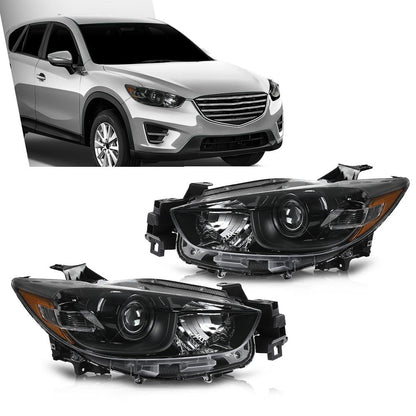 G-PLUS Headlights Compatible with Mazda CX-5 2013-2016 Headlamps LH+RH Set,Fit for w/Factory Halogen Headlight Models Only. Clear Lens Black Housing Amber Reflector,faros delanteros