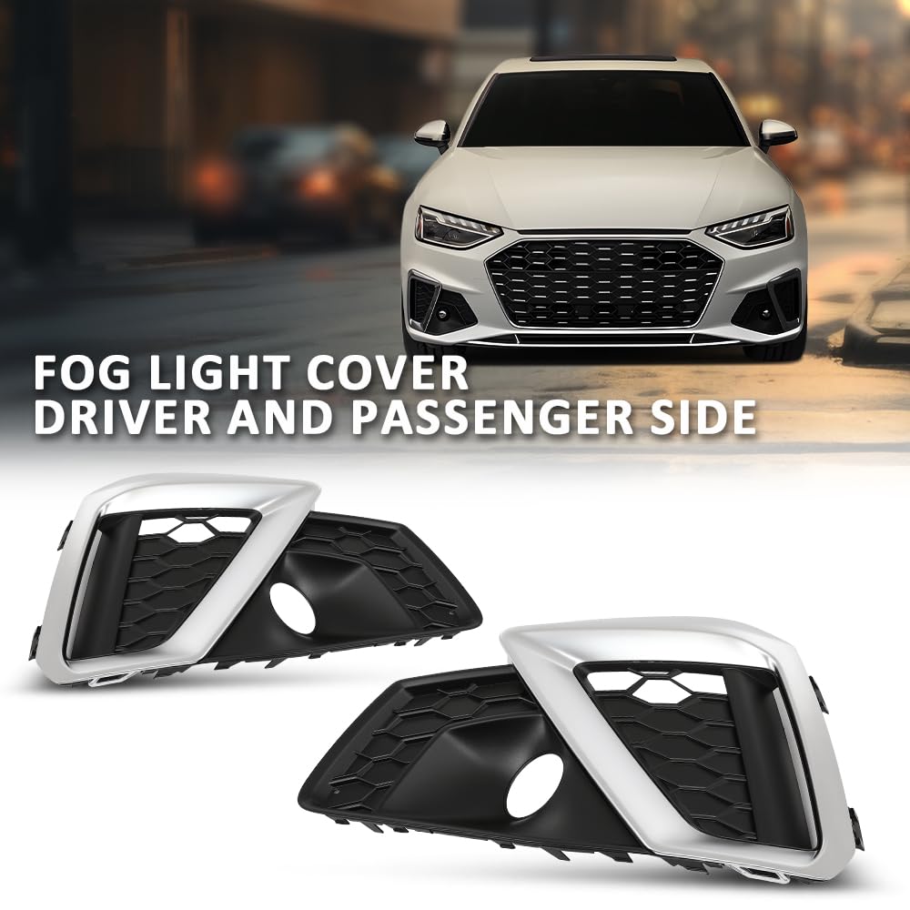 G-PLUS Pair Fog Light Cover Fog Lamp Grilles Cover, Compatible with Audi A4/S4 2020-2023, LH Driver & RH Passenger 2PCS