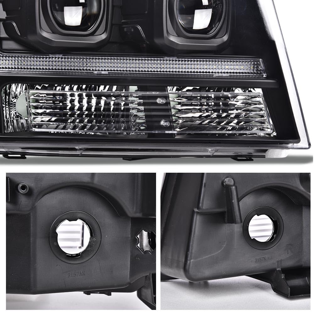 G-PLUS LED Headlights Assembly Fit Chevy Tahoe Avalanche Subarban 1500 2500 2007-2014 DRL Corner Turn Signal Headlamps Set Pair Left & Right Clear Lens Black Housing Amber Reflector,faros delanteros