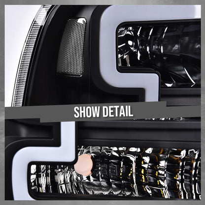 G-PLUS LED DRL BAR Headlight Assembly Compatible with Ford F250 F350 F450 F550 Super Duty 05-07 /Fit Ford Excursion 05 HeadLamps LH & RH Clear lens Black Housing White Reflector FO2503217 6C3Z13008CB