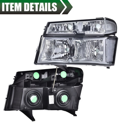 G-PLUS Headlights Assembly,Fit Chevy Colorado/GMC Canyon 2004-2012,Fit Isuzu i-280 i-350 2006/Isuzu i-290 i-370 2007-2008 Headlamps, Smoky Lens Chrome Housing Clear Reflector,faros delanteros