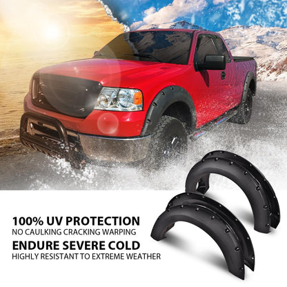 G-PLUS 4PCS Fender Flares Compatible with Ford F150 2004-2008 with 66.0" / 67.0" / 78.0" / 96.0" Bed Length (Not Fit Heritage Models) Wheel Opening Molding Arch Trim, Textured Riveted Style