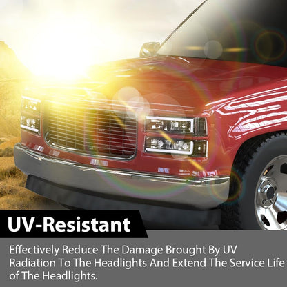 G-PLUS LED Lights Strip Headlight Bumper Lamp w/Bulb Compatible with GMC C1500 C2500 K1500 K2500 Suburban 1994-1999/Fit GMC C2500 C3500 K2500 K3500 1994-2000 Clear Lens Black Housing Clear Reflector