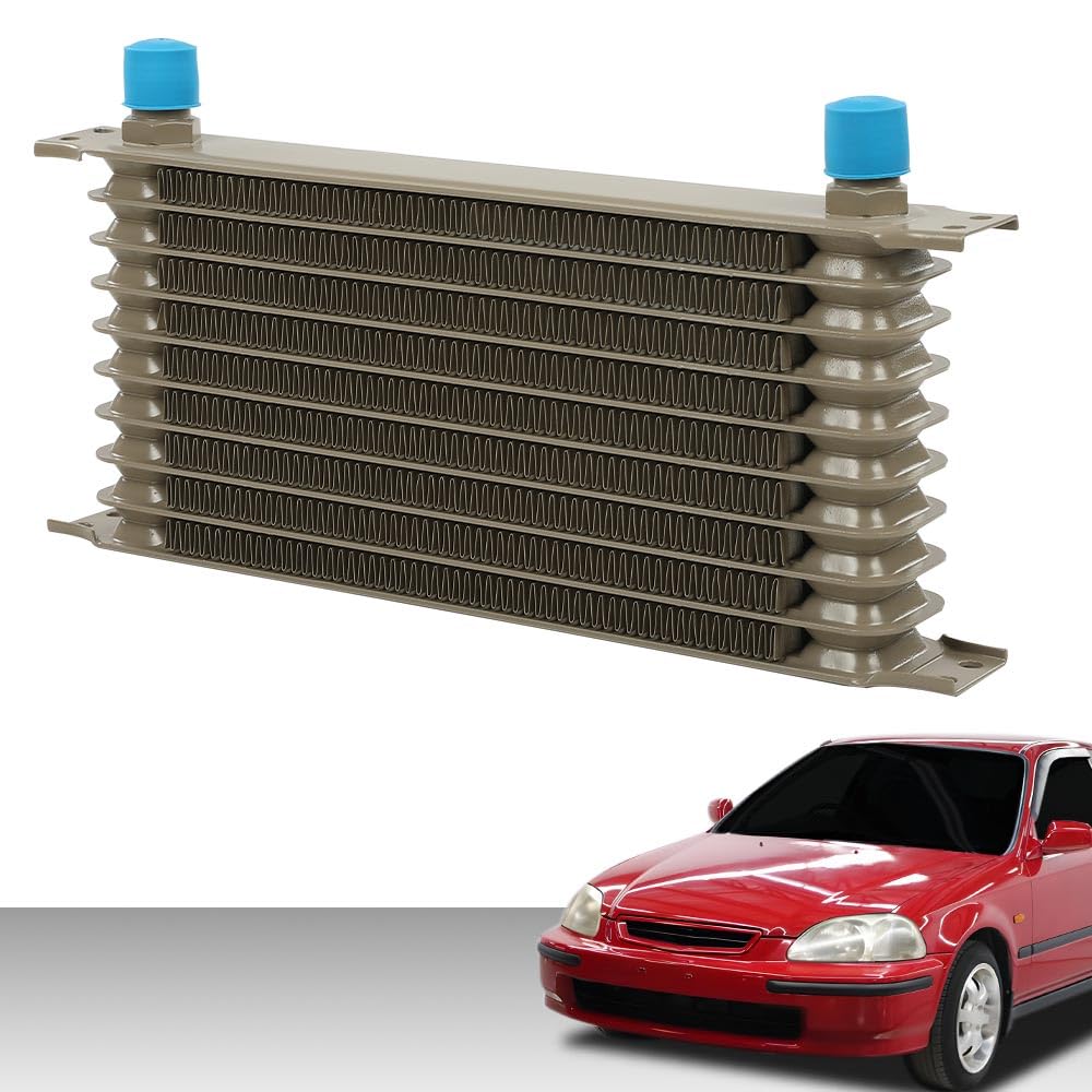 G-PLUS Engine Transmission Oil Cooler Kit Universal Aluminum Oil cooler 10 Row Thermostat Adaptor For CAR/TRUCK Gold