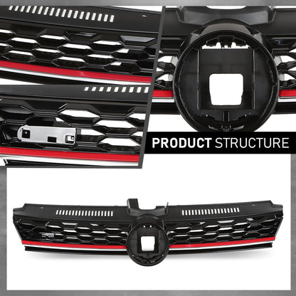 G-PLUS Front Bumper Hood Grille W/Red Trim, Compatible with Volkswagen Golf 7.5 2017-2019, 5GM853651AGCEE, 5GM853651AJCEE