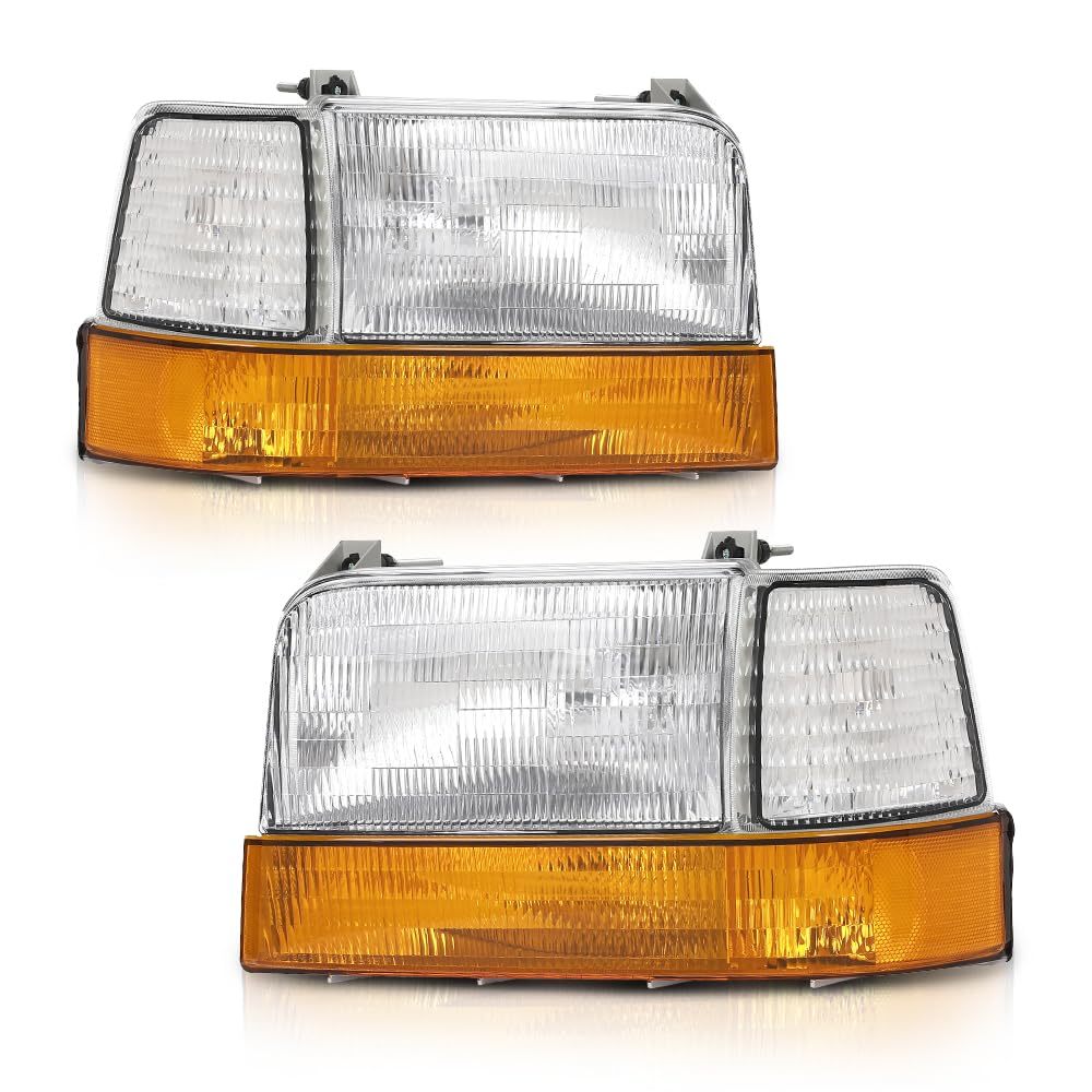 G-PLUS 6PCS Set Headlights Assembly Front Headlamp Corner/Side Signal Lights Compatible with Ford Bronco F150 1992-1996, Fit Ford F250 F350 1992-1997 FO2521114, FO2550110, FO2551108, FO2520116