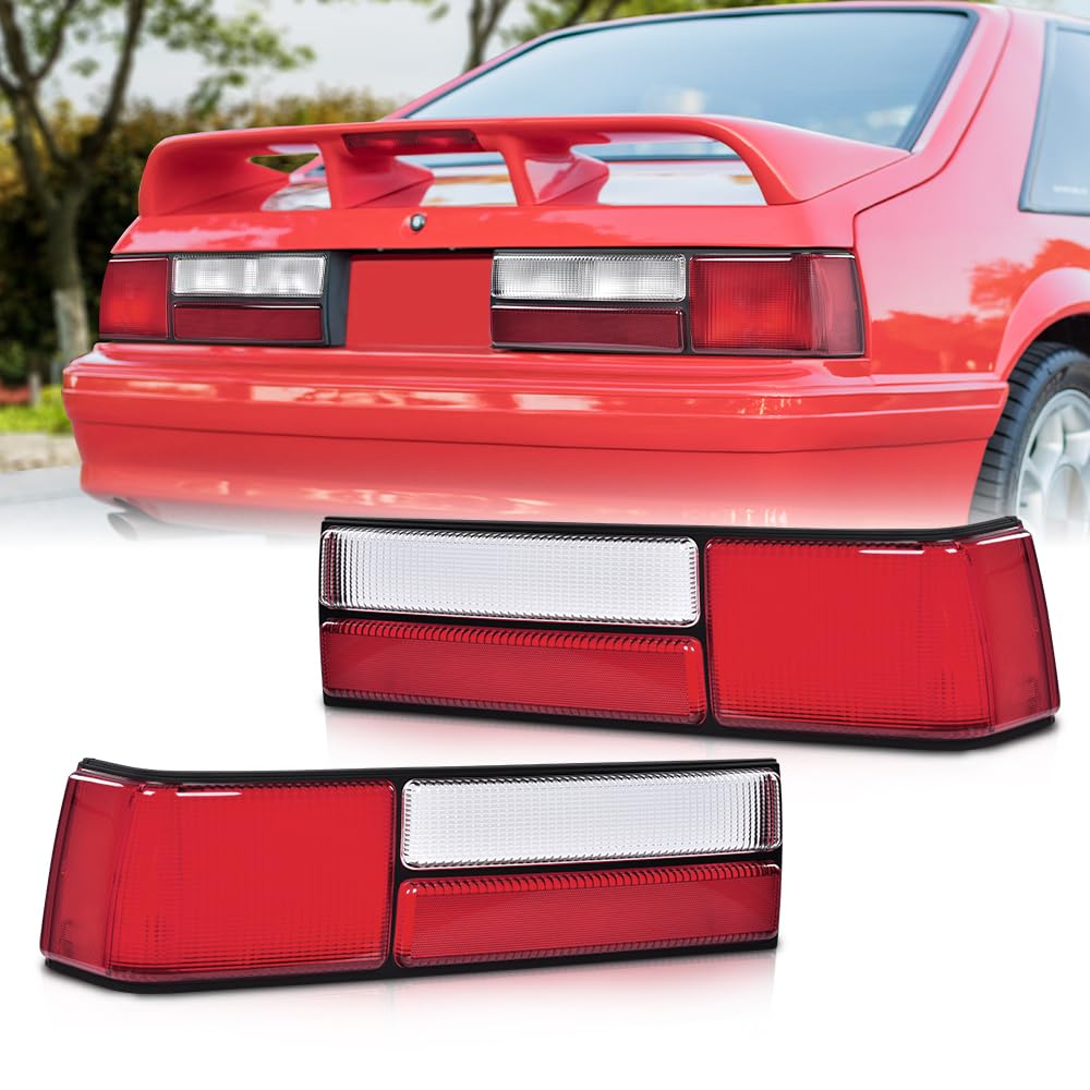 G-PLUS Taillight Taillamp Lens Red Left & Right Pair Set Compatible with Ford Mustang 1987-1993 E7ZZ13405A, E7ZZ13404A, FO2800168, FO2801168