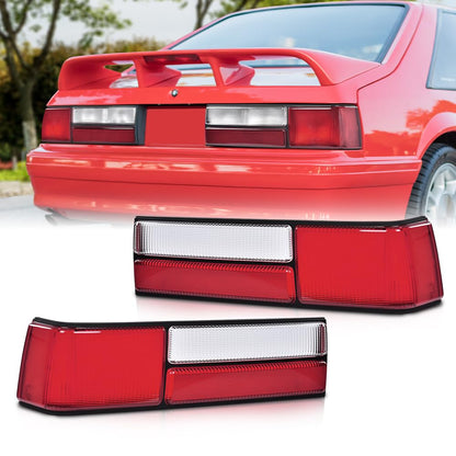 G-PLUS Taillight Taillamp Lens Red Left & Right Pair Set Compatible with Ford Mustang 1987-1993 E7ZZ13405A, E7ZZ13404A, FO2800168, FO2801168