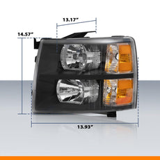 G-PLUS Headlights Assembly for Chevy Silverado 1500 2500 3500 2007-2014 Clear Black Amber Side View