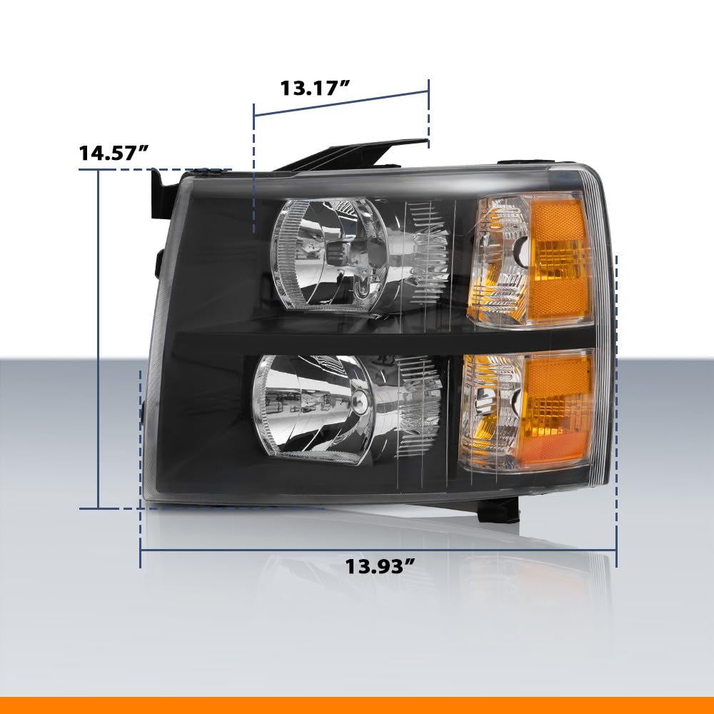 G-PLUS Headlights Assembly, Compatible with Chevy Silverado 1500 2007-2013/Fit Chevy Silverado 2500 HD 3500 HD 2007-2014 Bumper Headlamps, Clear Lens Black Housing Amber Reflector,faros delanteros
