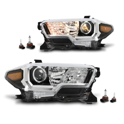 G-PLUS Headlight Assembly Left and Right Side w/o LED Daytime Running Compatible with Toyota Tacoma 2016-2017 OEM Fit Standard 2 PCS White