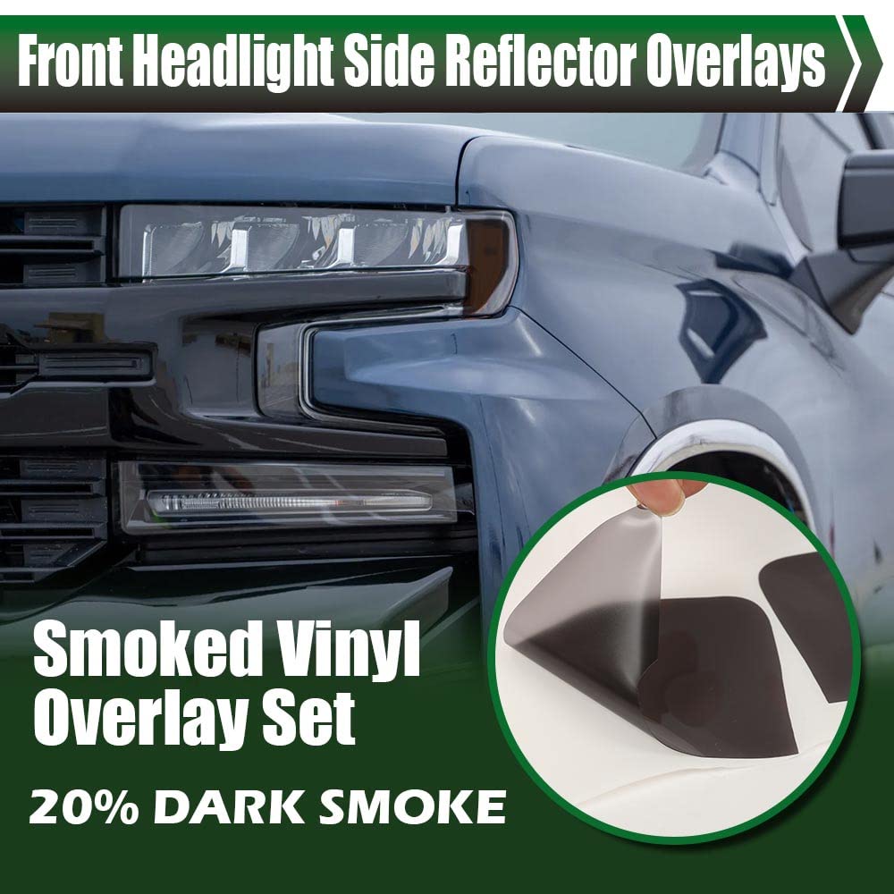 G-PLUS Front Headlight Side Reflector Smoke Compatible with 2019-2021 Silverado 1500