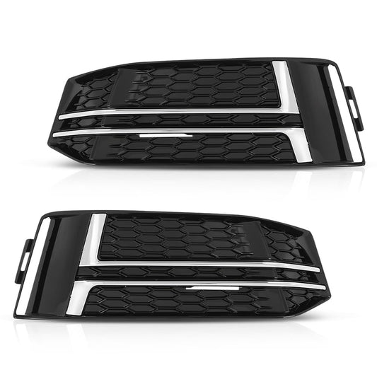 G-PLUS Pair Front Fog Light Cover Bumper Grille Bezel, Compatible with Audi S4 / A4 B9 S-LINE 2016-2018, LH Driver & RH Passenger 2PCS, 8W0807681F, 8W0807682F