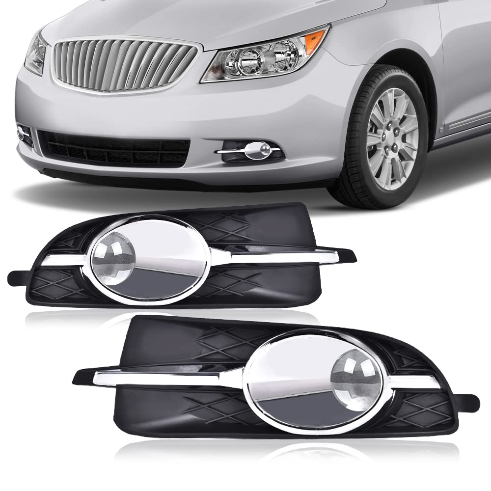 G-PLUS Front Bumper Fog Lights + Cover Trim Compatible with Buick LaCrosse 2010 2011 2012 2013 Driver & Passenger Side Fog Lamps Clear lens RW1345