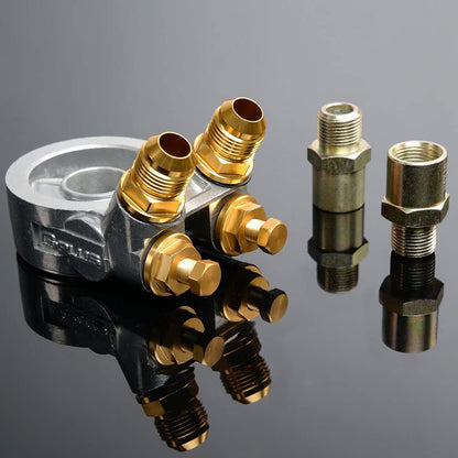 25 ROW AN10-10AN Thermostat Adaptor Aluminum Engine Transmission Racing Oil Cooler Kit + 2 Oil Line Silver