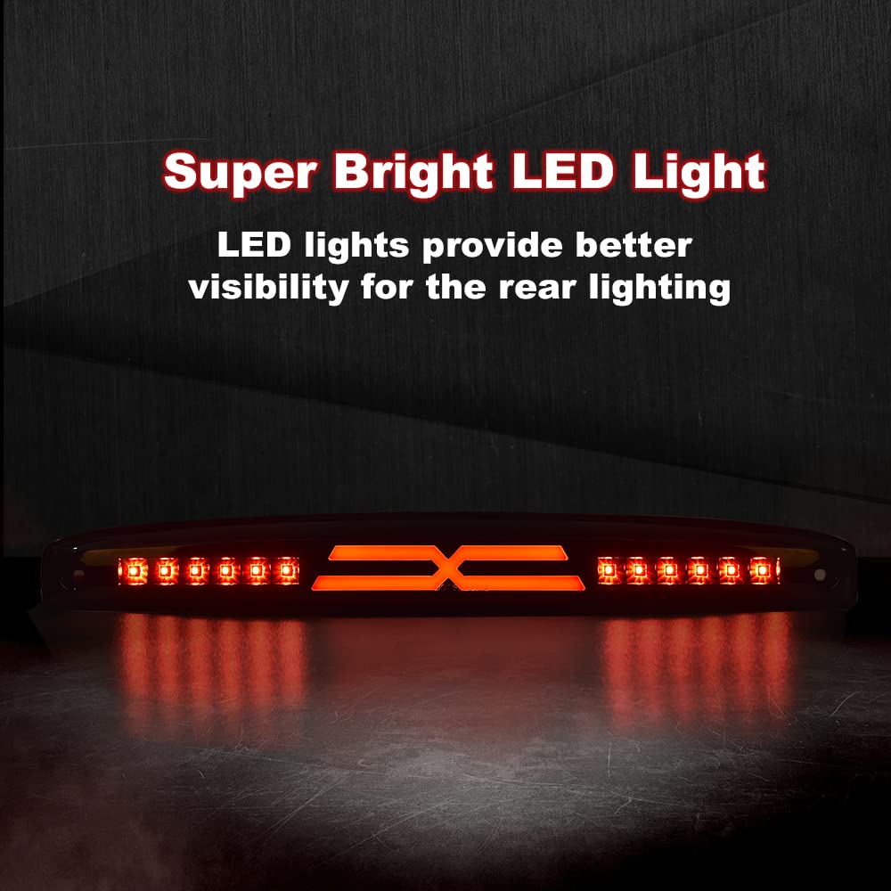 G-PLUS LED Rear Center Tailgate Lamp X Brake Light Compatible with 2003-2006 Dodge Ram 2500 3500 Led Tailgate Light Bar Replacement High Mounted Brake Light 05086509AA Smoky Lens Black Housing