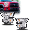 G-PLUS Headlights Assembly, Compatible with 2015 2016 2017 Ford F150,Not Fit w/Factory LED & HID Headlights Left+Right Bumper Headlamps, Clear Lens Chrome Housing Amber Reflector,faros delanteros
