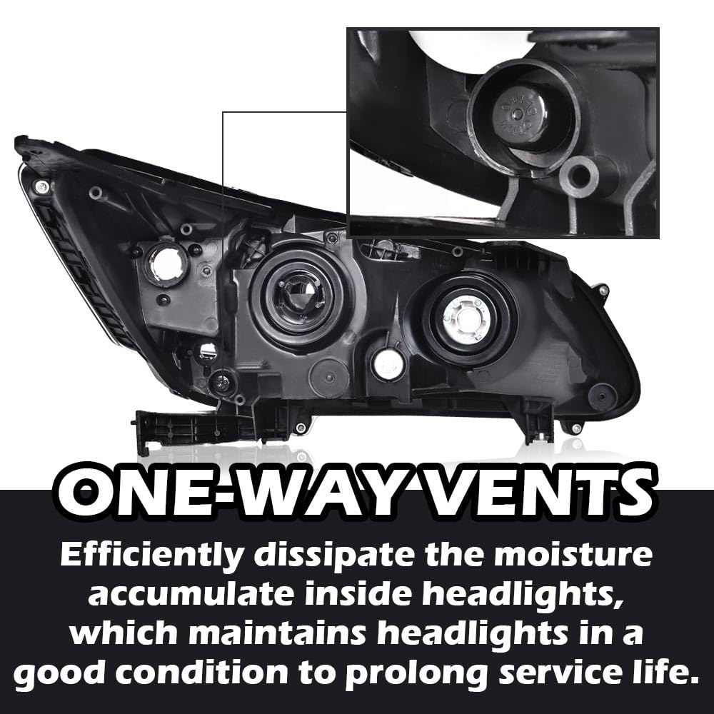 G-PLUS One Left Driver Side Headlight Compatible with Honda Accord 2013 2014 2015 Headlamp Halogen Clear Lens Black Housing Amber ReflectorBumper Headlamps,faros delanteros