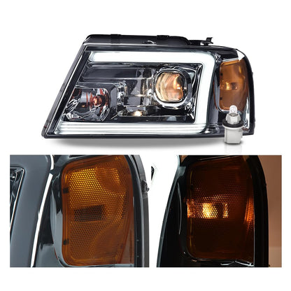 G-PLUS LED DRL Headlights Assembly, Fit Ford F150 2004-2008/Lincoln Mark Lt 2006-2008(NOT Fit 2004 F150 Heritage/Flareside Beds), Smoky Lens Chrome Housing Amber Reflector Headlamps faros delanteros