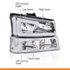 G-PLUS LED Headlights FitChevy Avalanche/Silverado 1500 2500 HD 3500 2003-2006/Fit Silverado 1500 2500 3500 Classic 2007,Headlamps Clear Lens Chrome Housing Clear Reflector,faros delanteros