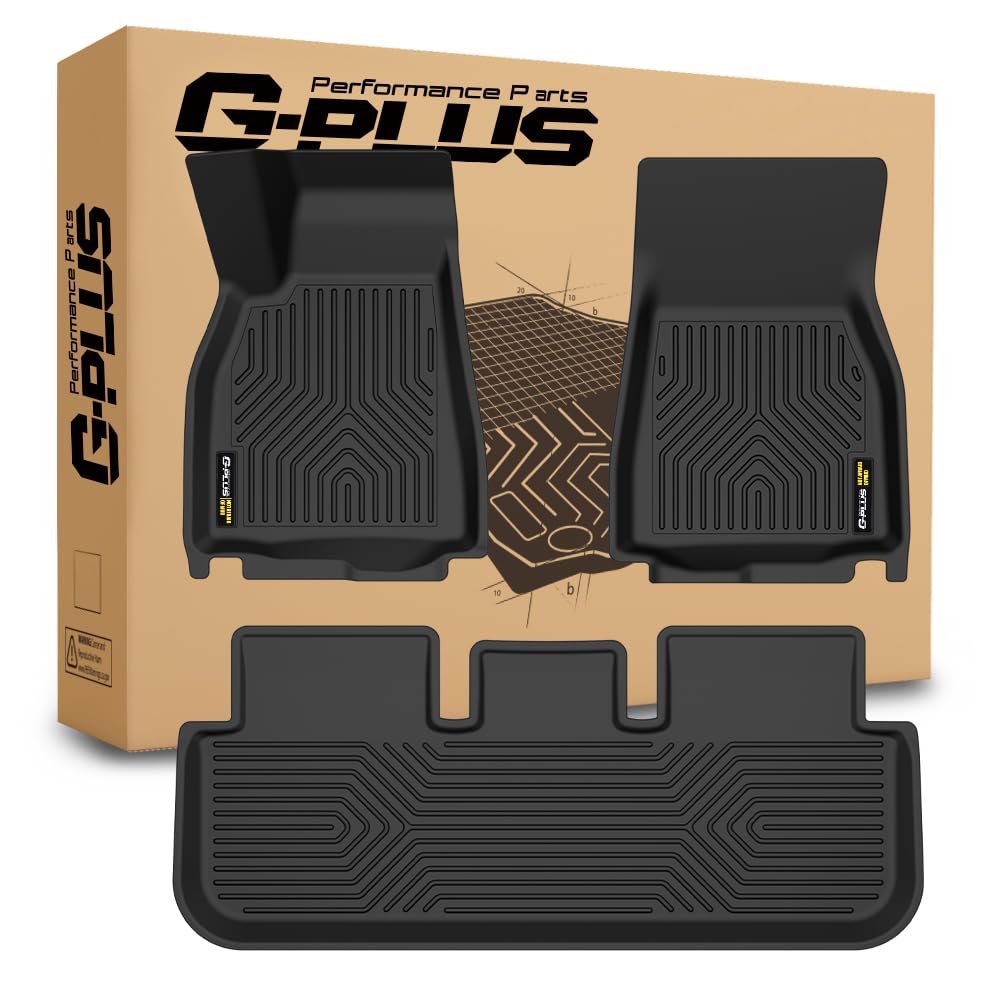 G-PLUS Floor Mats Compatible with Tesla Model S 2021 2022 2023 2024 TPE Custom Fit All Weather Full Cover Protection 1st & 2nd Row Floor Liners Waterproof 3PCS Black alfombrillas para coche