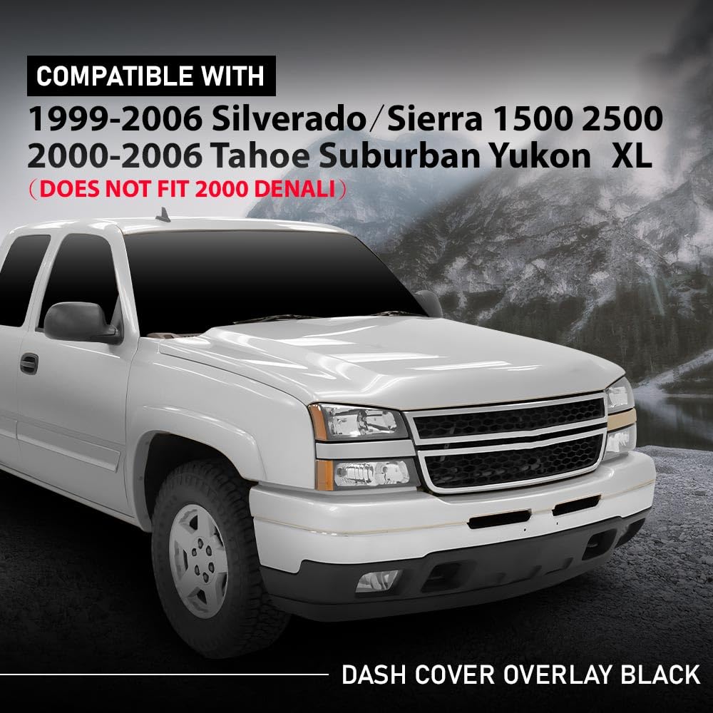 G-PLUS TPE Dashboard Dash Cover Molded Replacement Compatible with Chevy Silverado GMC Sierra 1500 2500 99-06/ Chevy Avalanche Suburban Tahoe GMC Yukon/XL 00-06, NOT Fit 2000 Denali Dash Board Black