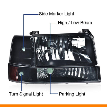 G-PLUS Headlights Fit Ford F150 250 350 Bronco F-Super Duty 1992-1997 w/Corner Signal Driver Passenger Headlamps Smoky Lens Black Housing Amber Reflector,faros delanteros