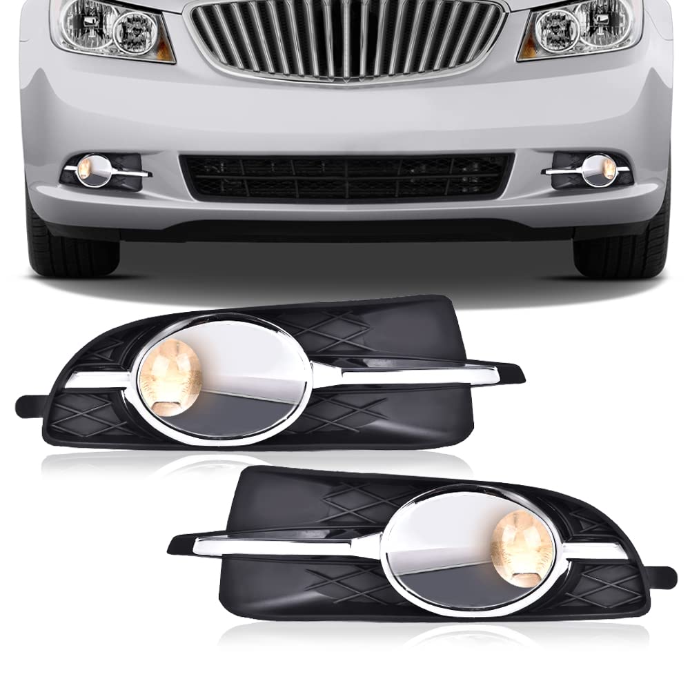 G-PLUS Front Bumper Fog Lights + Cover Trim Compatible with Buick LaCrosse 2010 2011 2012 2013 Driver & Passenger Side Fog Lamps Clear lens RW1345