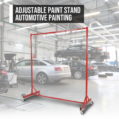 G-PLUS 5ft-7ft Adjustable Paint Stand Automotive Painting Rack 8 Hooks w/ 4 Swiveling Wheels Auto Body Stand for Painting Drying Rack Red