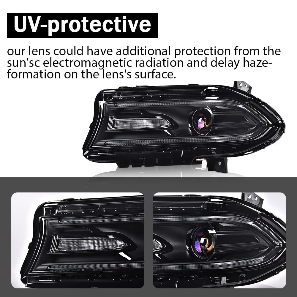 G-PLUS Headlight Fit for Dodge Charger 2015-2021, Left Bumper Headlamps,Clear Lens Black Housing Amber Reflector, CH2503270,faros delanteros