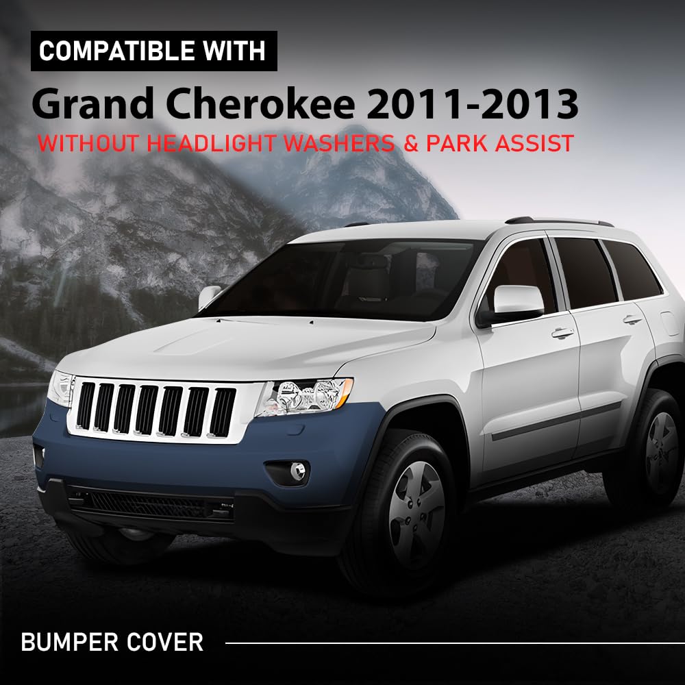 G-PLUS Front Upper Bumper Cover Compatible with Jeep Grand Cherokee 2011 2012 2013 w/o Headlight Washers & Park Assist, 68078269AB, CH1000980, Black