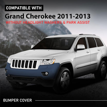 G-PLUS Front Upper Bumper Cover Compatible with Jeep Grand Cherokee 2011 2012 2013 w/o Headlight Washers & Park Assist, 68078269AB, CH1000980, Black