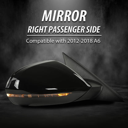 G-PLUS Side Mirror Memory Signal Power Folding Right Passenger Side 12pin Compatible with Audi A6 Premium 2012-2018/Fit Audi S6 2013-2018 128-64021R 4G1857410 4G185750 4G08575 Glossy Black