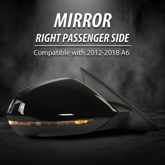 G-PLUS Side Mirror Memory Signal Power Folding Right Passenger Side 12pin Compatible with Audi A6 Premium 2012-2018/Fit Audi S6 2013-2018 128-64021R 4G1857410 4G185750 4G08575 Glossy Black