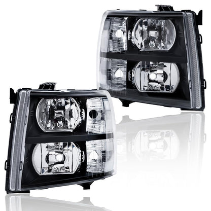 G-PLUS Headlights Compatible with Chevy Silverado 1500 2007-2013/Fit Silverado 2500 3500 & HD 2007-2014 Bumper Headlamps Clear Lens Black Housing Clear Reflector,faros delanteros