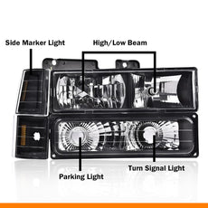 G-PLUS Headlights for GMC C1500 K1500 Yukon 1994-1999 Clear Lens Black Housing Product Details