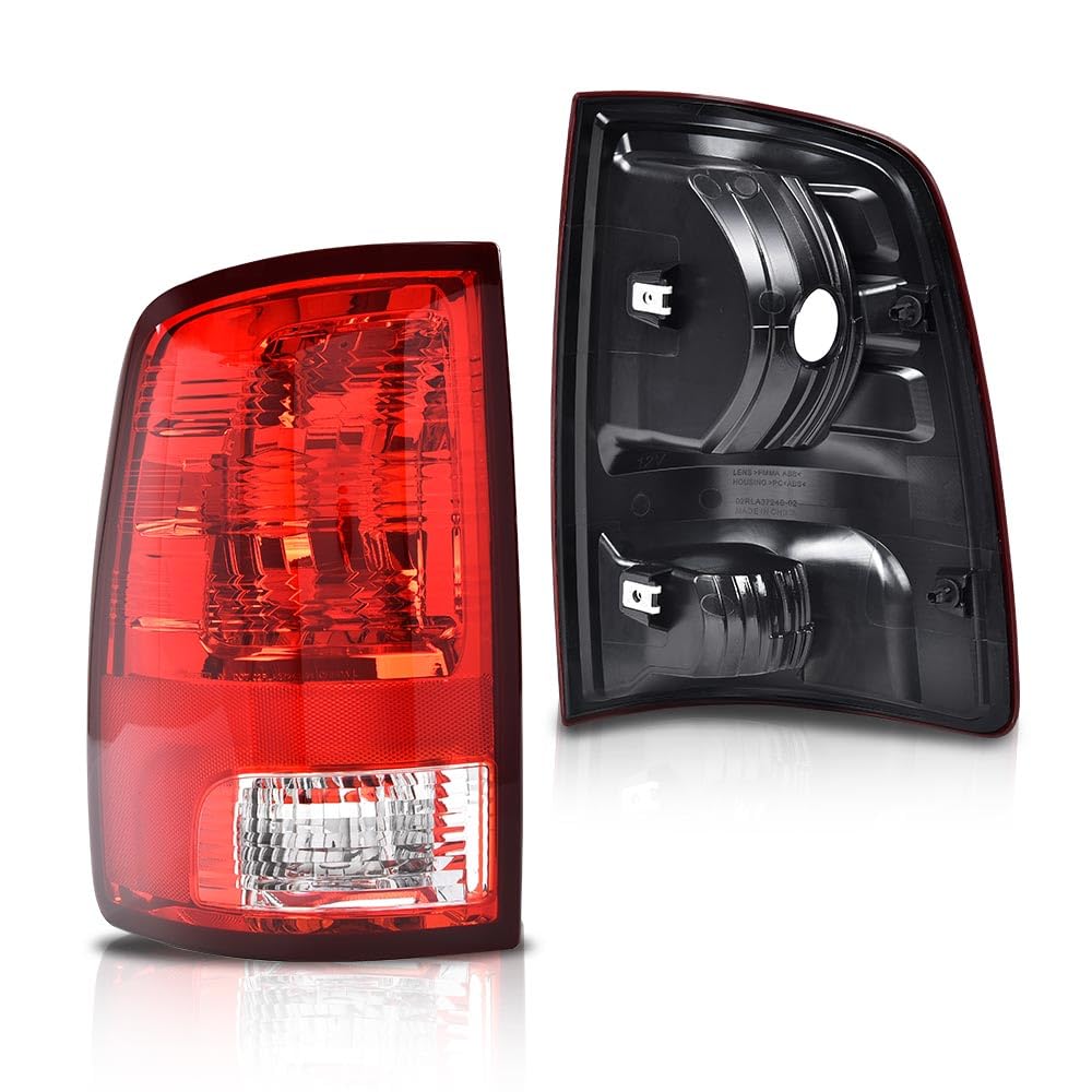 G-PLUS LED Left Tail Lights w/Bulbs Compatible with Dodge Ram 1500 2013-2018/Fit Dodge Ram 2500 3500 2014-2018 Clear & Red Lens Chrome Housing Tail Lamps Rear Brake Luces TraserasAssembly