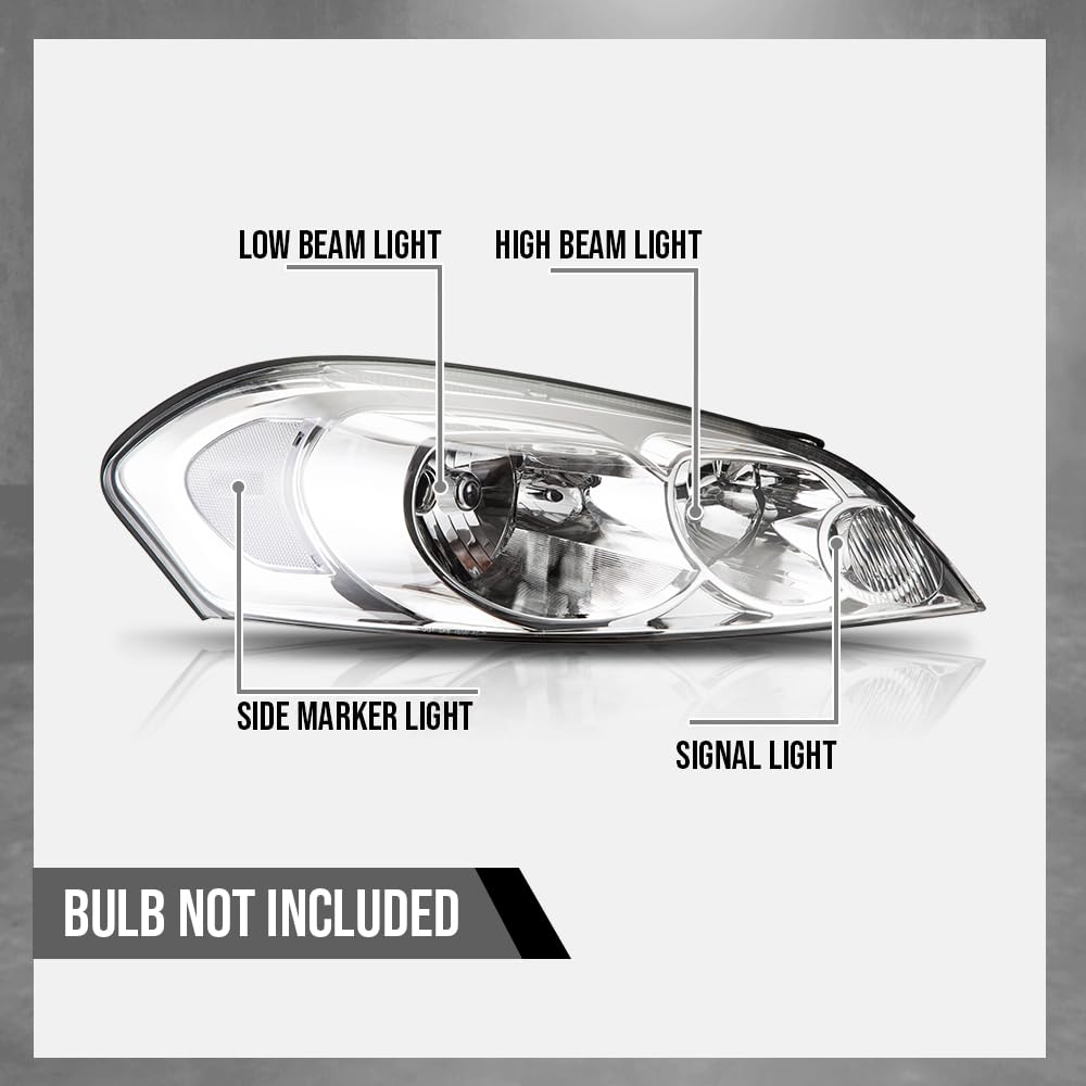 G-PLUS Headlights Assembly, Fit 2006-2007 Chevy Monte Carlo/2006-2013 Chevy Impala/2014-2016 Chevy Impala Limited Bumper Headlamps, Clear Lens Chrome Housing Clear Reflector,faros delanteros
