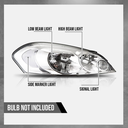 G-PLUS Headlights Assembly, Fit 2006-2007 Chevy Monte Carlo/2006-2013 Chevy Impala/2014-2016 Chevy Impala Limited Bumper Headlamps, Clear Lens Chrome Housing Clear Reflector,faros delanteros