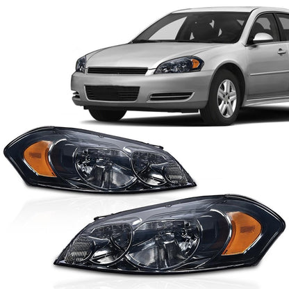 G-PLUS Headlights Assembly, Fit 2006-2007 Chevy Monte Carlo/2006-2013 Chevy Impala/2014-2016 Chevy Impala Limited Bumper Headlamps, Smoky Lens Chrome Housing Amber Reflector,faros delanteros