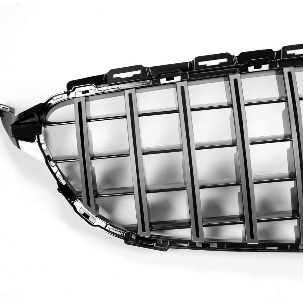 Front Bumper Upper Grille Compatible with C Class C200 C250 C300 C350 W205 2015 2016 2017 2018 AMG GT R Style Chrome Black Hood Grill (Without Camera Hole)