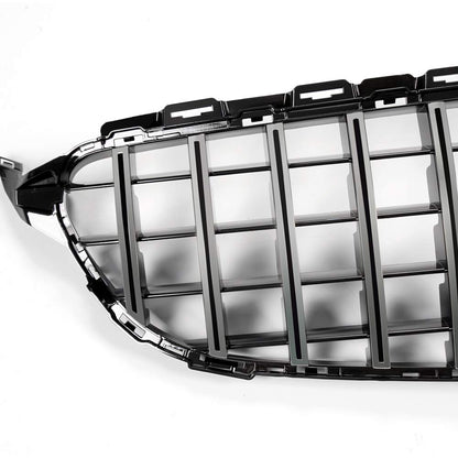 Front Bumper Upper Grille Compatible with C Class C200 C250 C300 C350 W205 2015 2016 2017 2018 AMG GT R Style Chrome Black Hood Grill (Without Camera Hole)